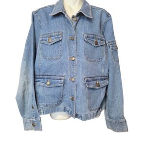 St. John’s Bay Denim Blazer Womens Jeans Jacket 5Button Up Casual